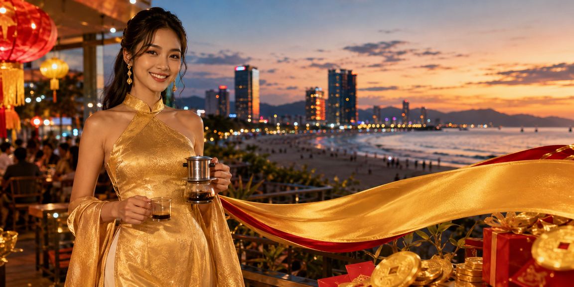 Người phụ nữ mặc áo dài tại Đà Nẵng sử dụng cashback bonus trên điện thoại